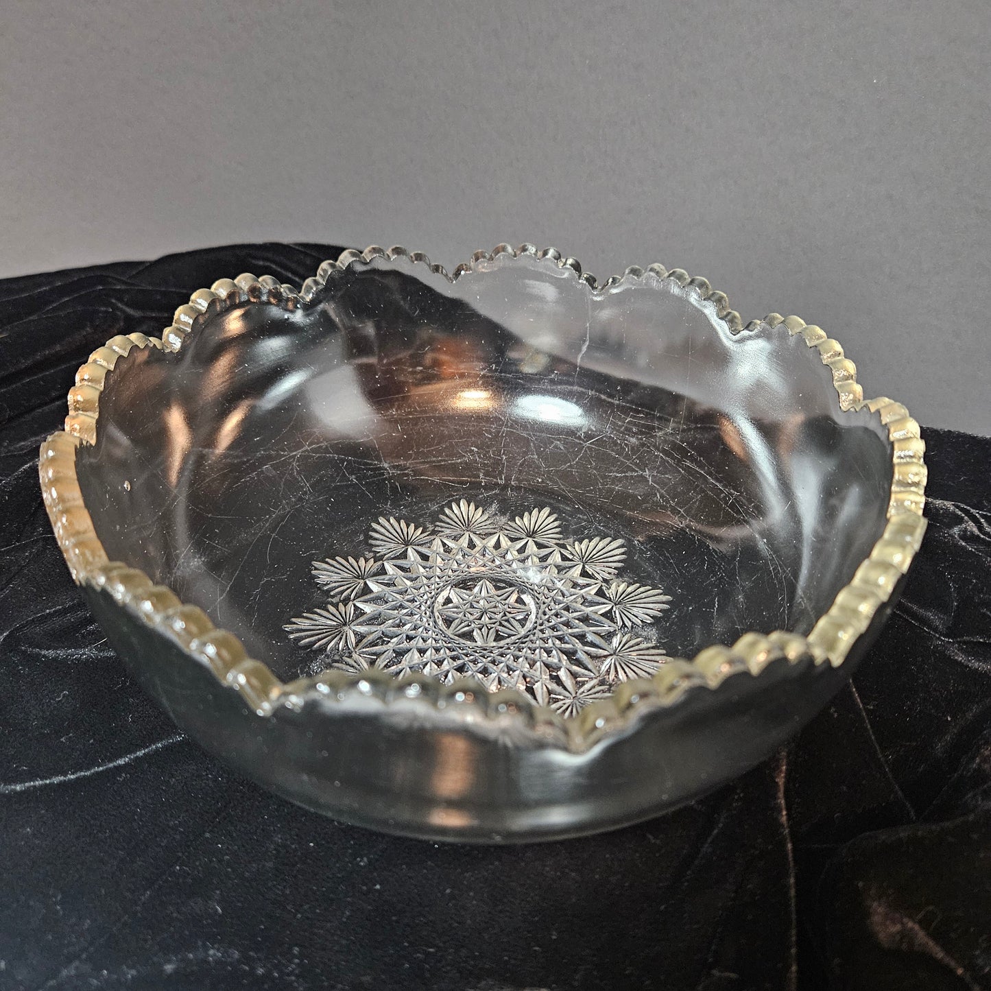 Vintage Pressed Glass Bowl Scalloped Edge