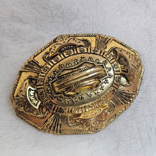 Vintage Gold Tone Brooch Art Deco Revival Ornate Pin
