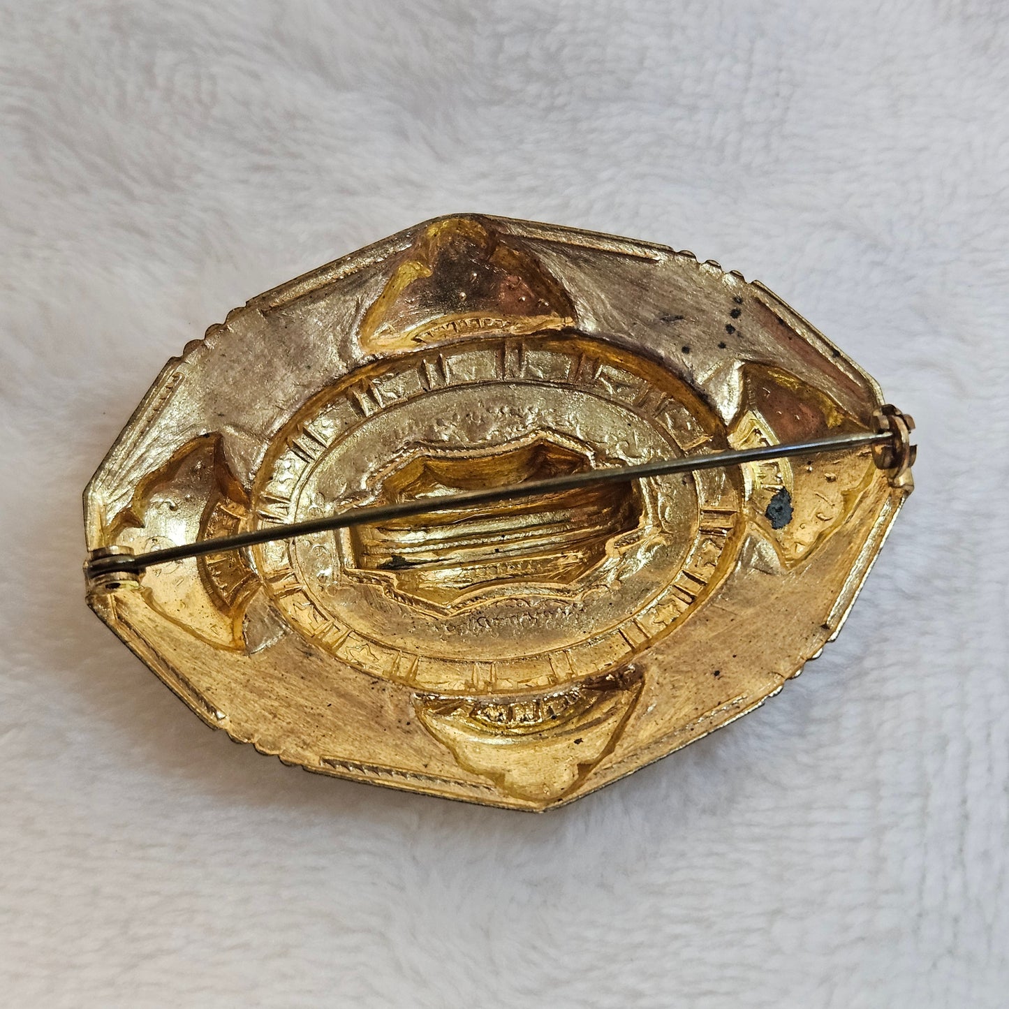 Gold Tone Brooch Art Deco Revival Ornate Pin