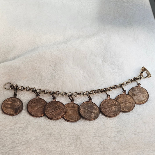 Vintage Penny Charm Bracelet Lincoln Coin Jewelry Retro