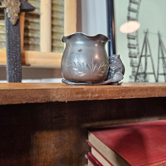 Vintage Pewter Squirrel Toothpick Holder Marked Israel