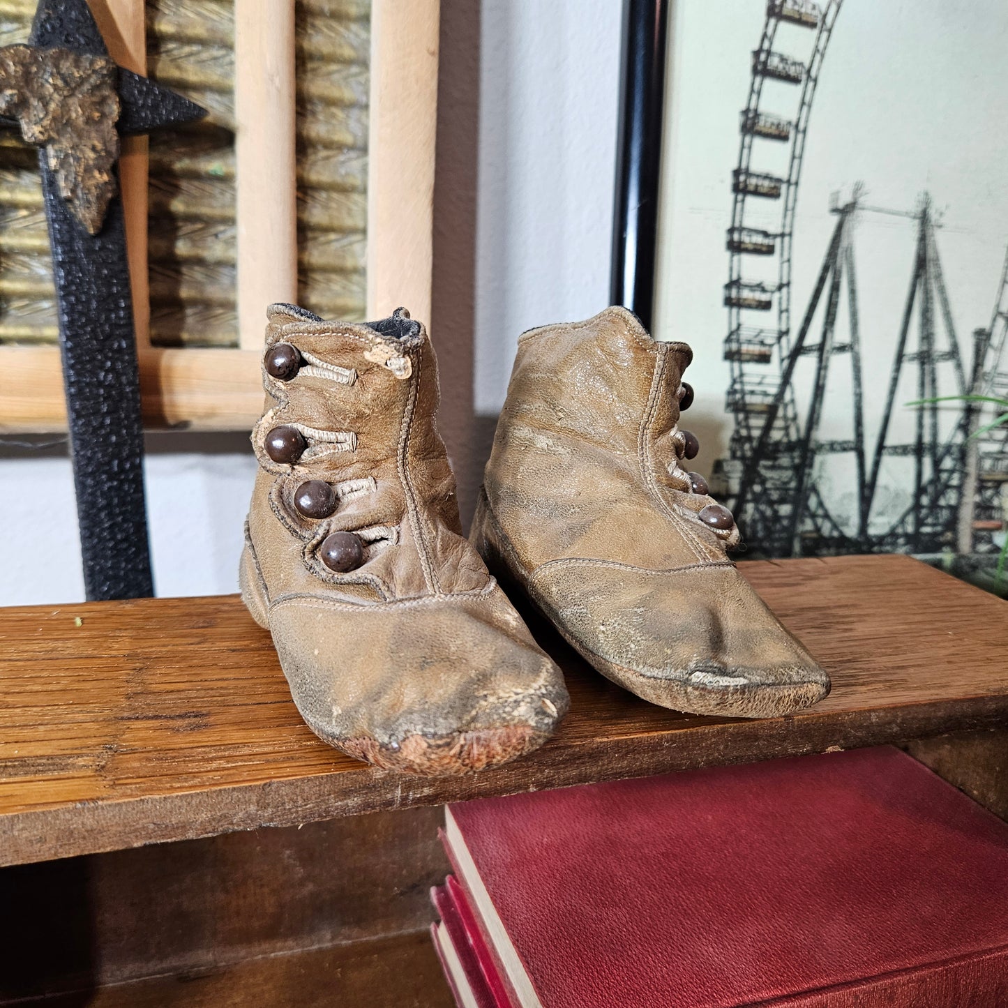 Antique Button Up Baby Shoes Leather Infant Boots