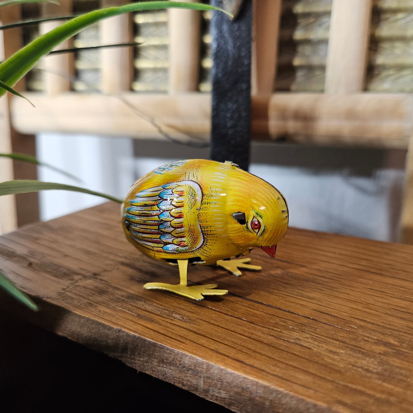 Vintage Tin Wind Up Chick Toy Yellow Mechanical Bird
