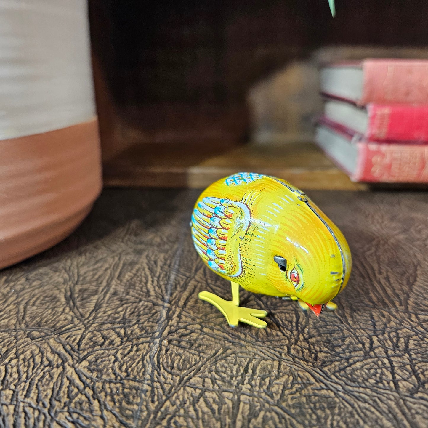 Vintage Tin Wind Up Chick Toy Yellow Mechanical Bird