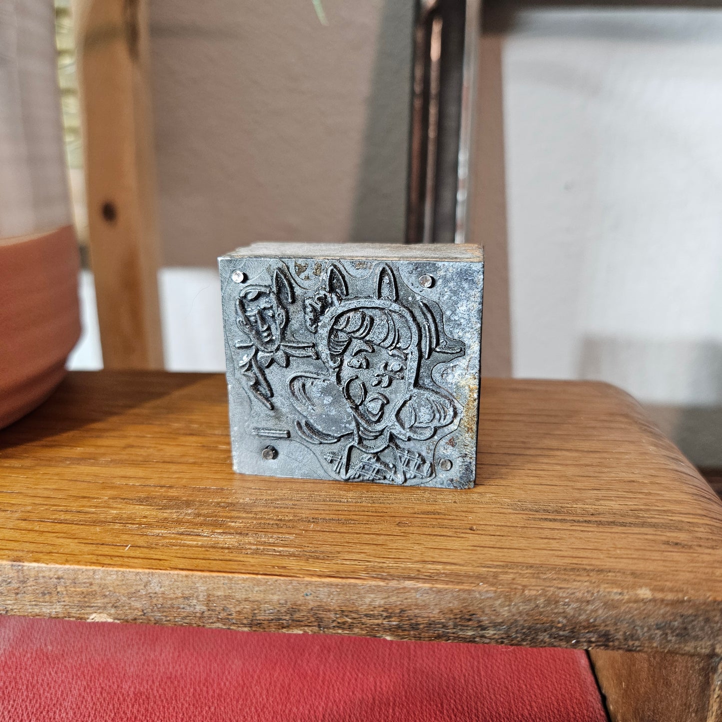 Vintage Printing Plate Cartoon Illustration Metal Block Stamp