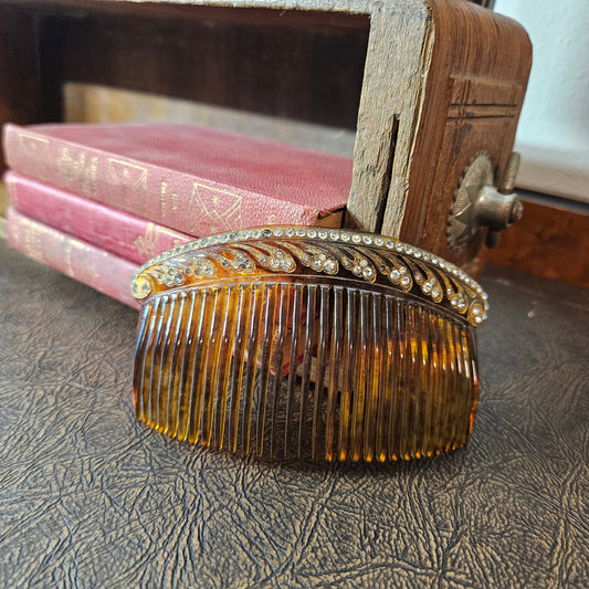 Vintage Tortoiseshell Style Hair Comb Rhinestone Mantilla Style