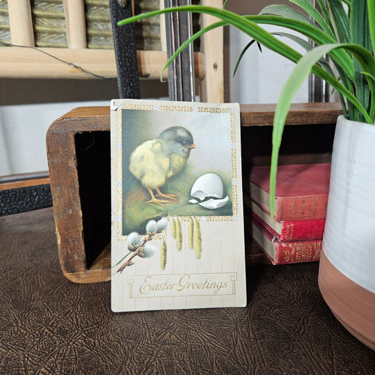 Antique Easter Postcard Chick Egg Embossed Vintage Greeting Card