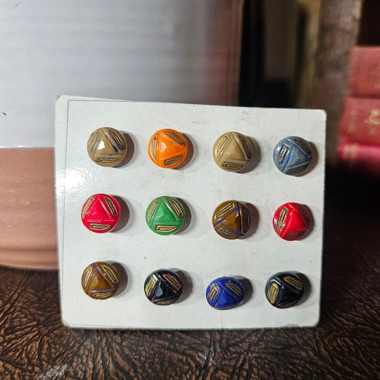 Vintage Colorful Geometric Shank Buttons Lot