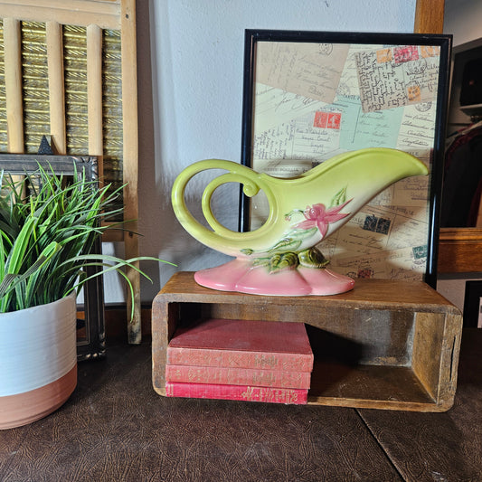 Hull Pottery Cornucopia Vase W10-11 Pink Green Vintage Planter