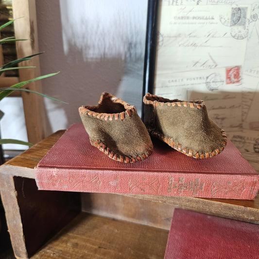 Vintage Baby Moccasins Leather Infant Shoes Hand Stitched