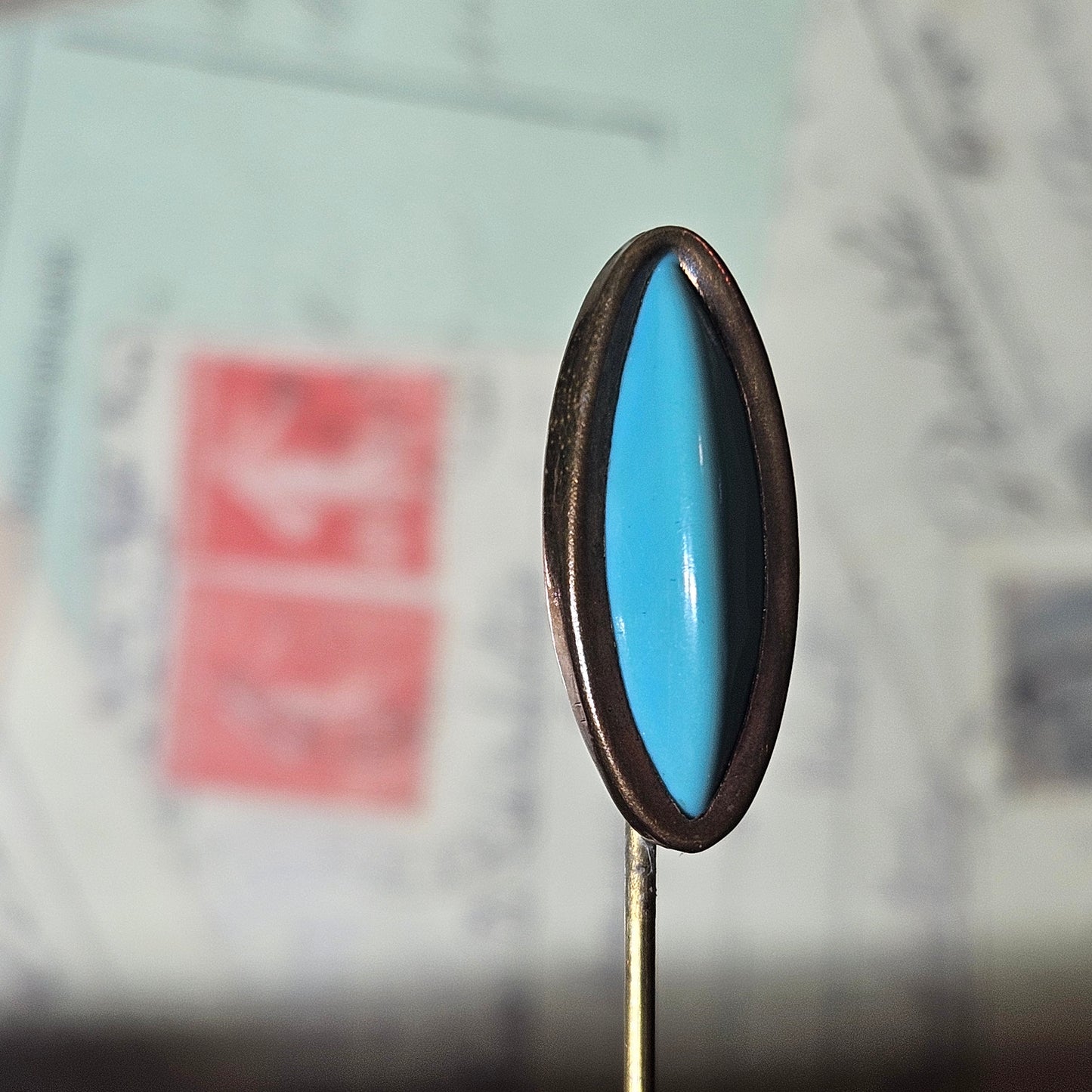Vintage Turquoise Blue Glass Stick Pin