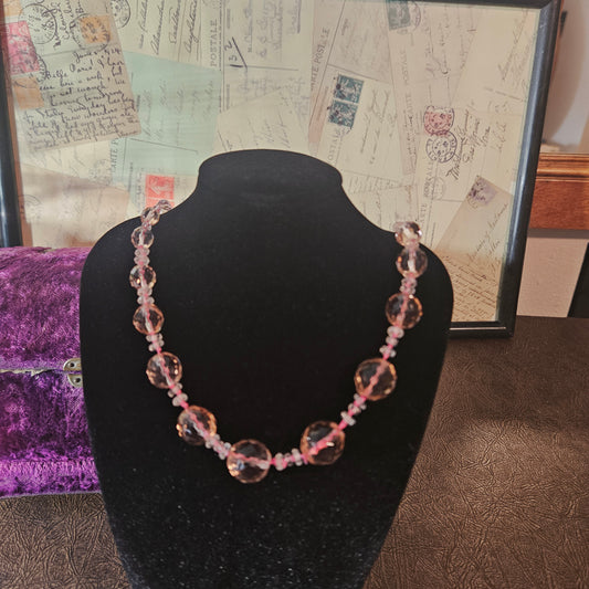 Vintage Faceted Pink Crystal Bead Necklace