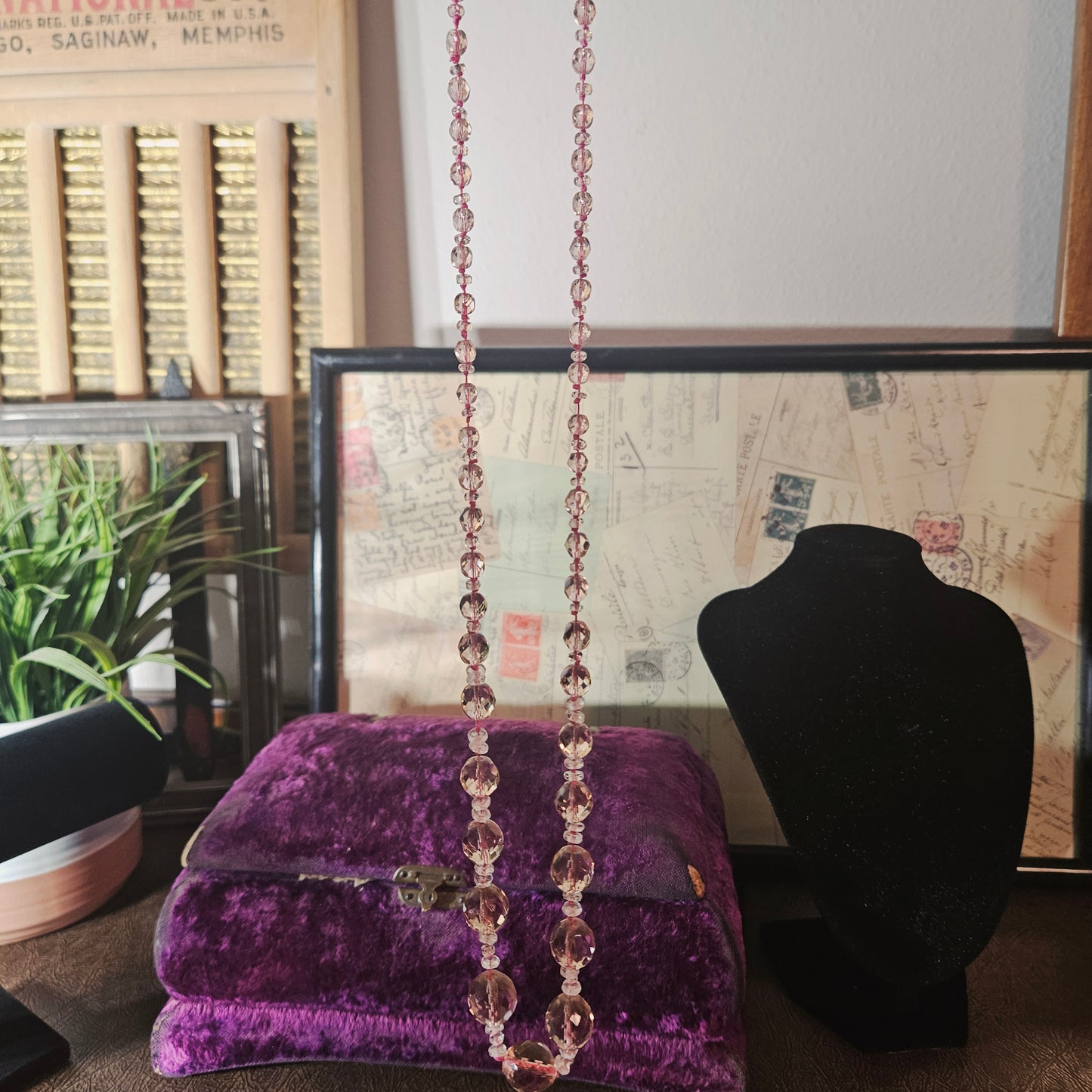 Vintage Faceted Pink Crystal Bead Necklace