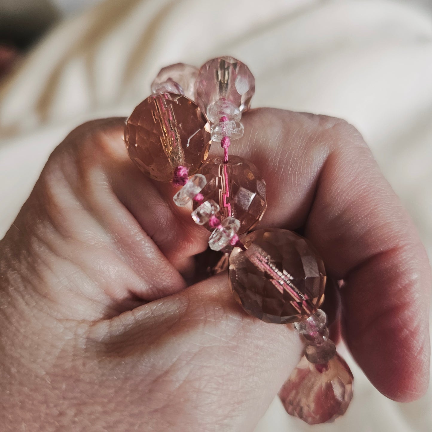 Vintage Faceted Pink Crystal Bead Necklace