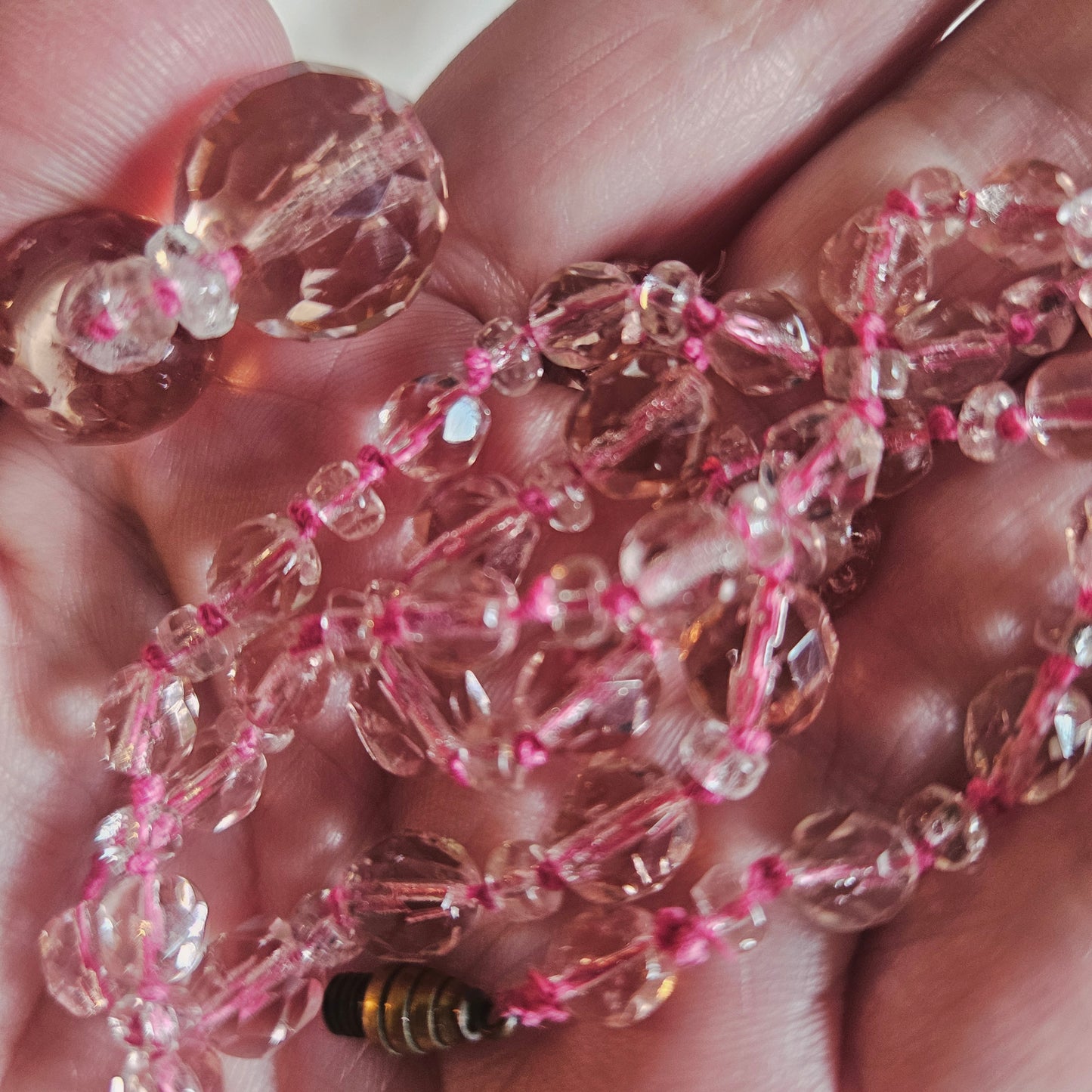 Vintage Faceted Pink Crystal Bead Necklace