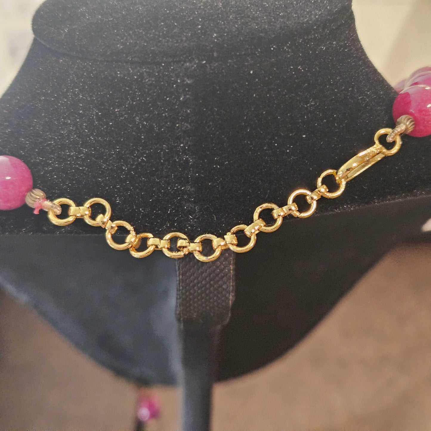 Vintage Pink Bead Necklace with Rhinestone Pendant
