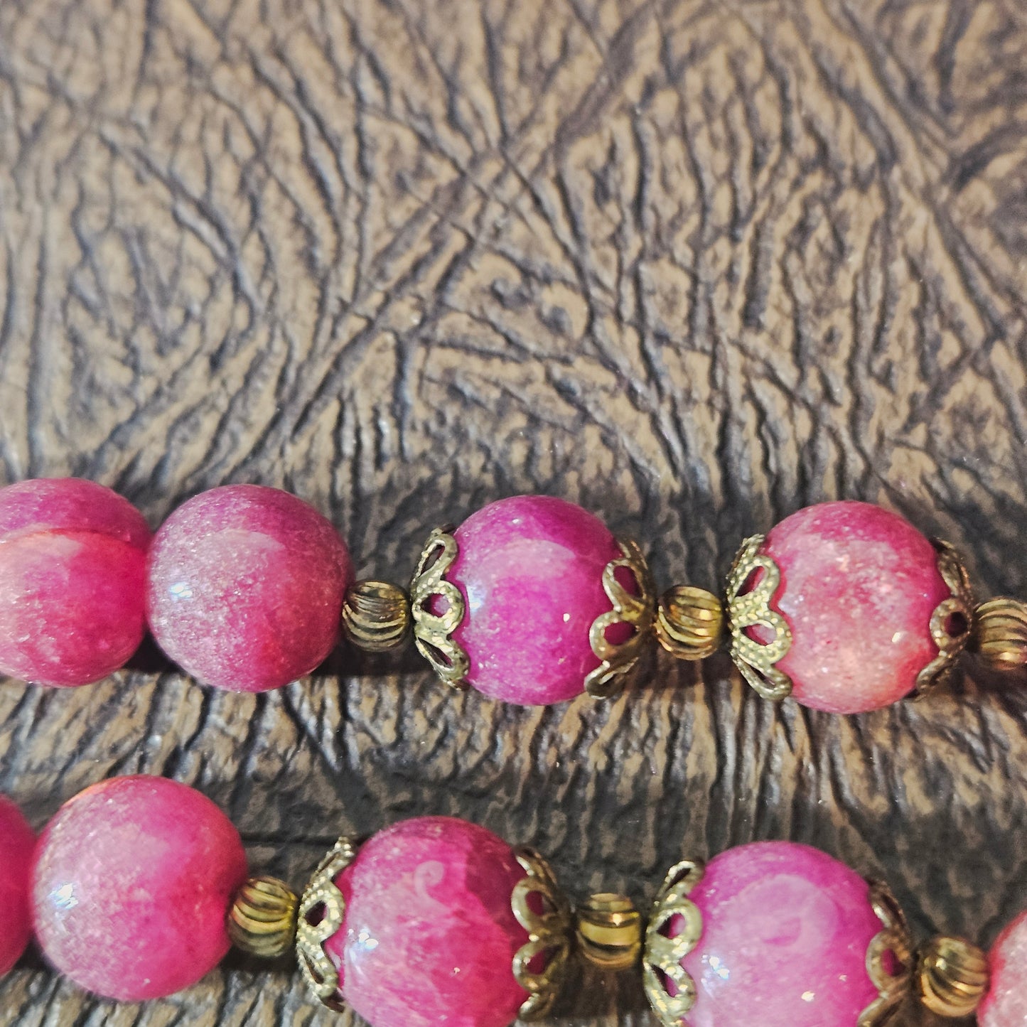 Vintage Pink Bead Necklace with Rhinestone Pendant