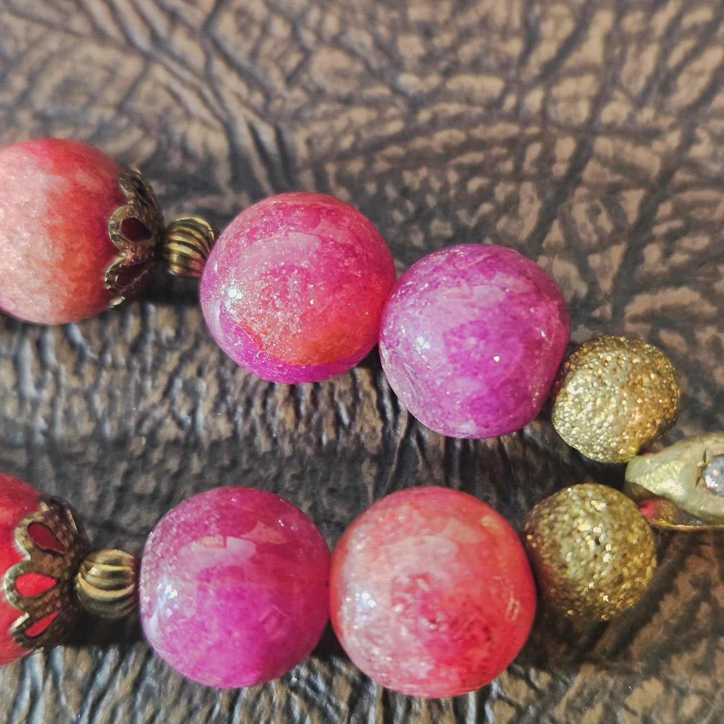 Vintage Pink Bead Necklace with Rhinestone Pendant