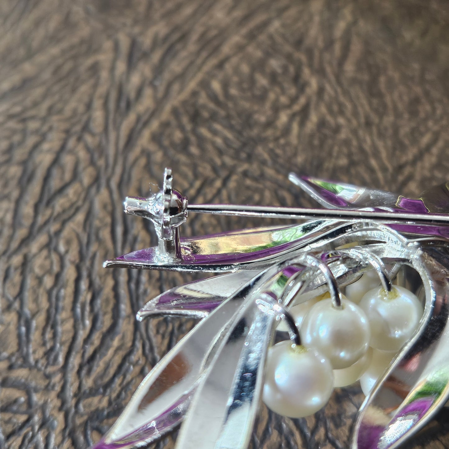Vintage Sterling Silver Pearl Brooch Mid Century Leaf Cluster Pin