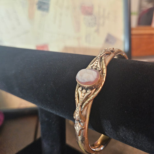 Vintage Cameo Cuff Bracelet Gold Tone Ornate Victorian Style