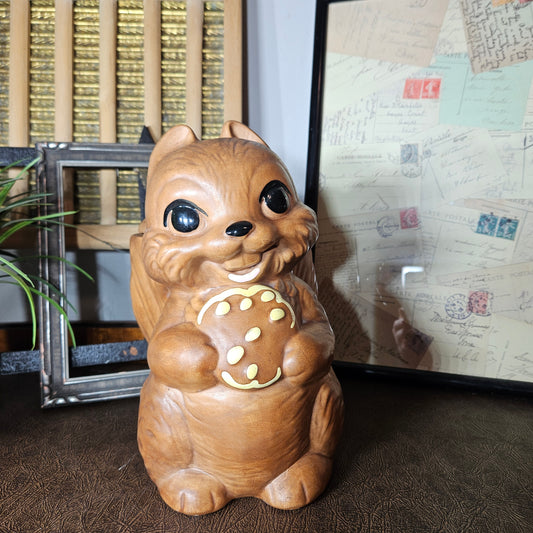 Ceramic squirrel figurine cookie jar 