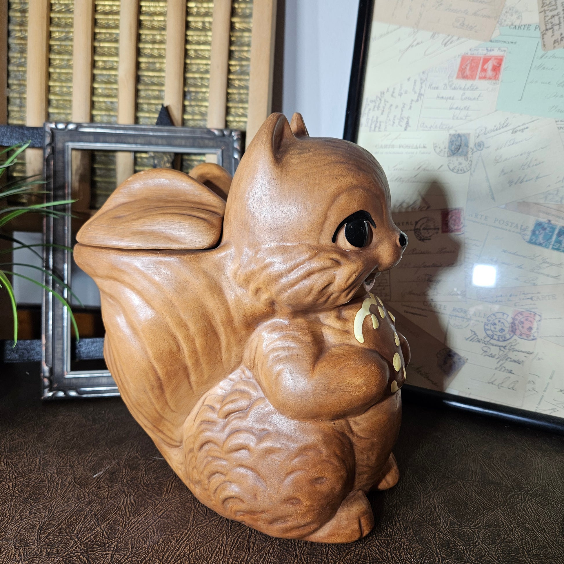 Ceramic squirrel figurine cookie jar 