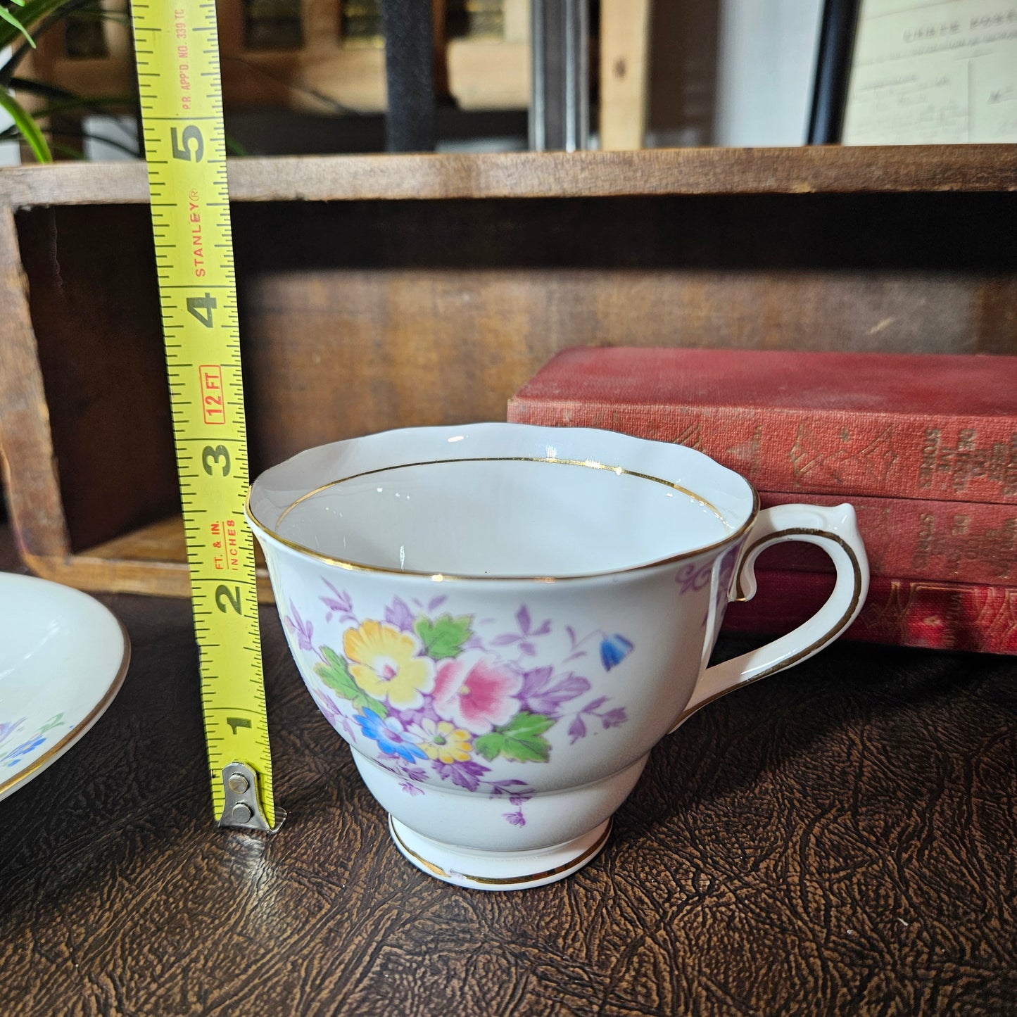 Vintage Bone China Teacup and Saucer Purple Floral England