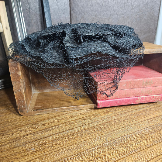 Vintage Black Netting Hat – Distressed Wide Brim Statement Piece