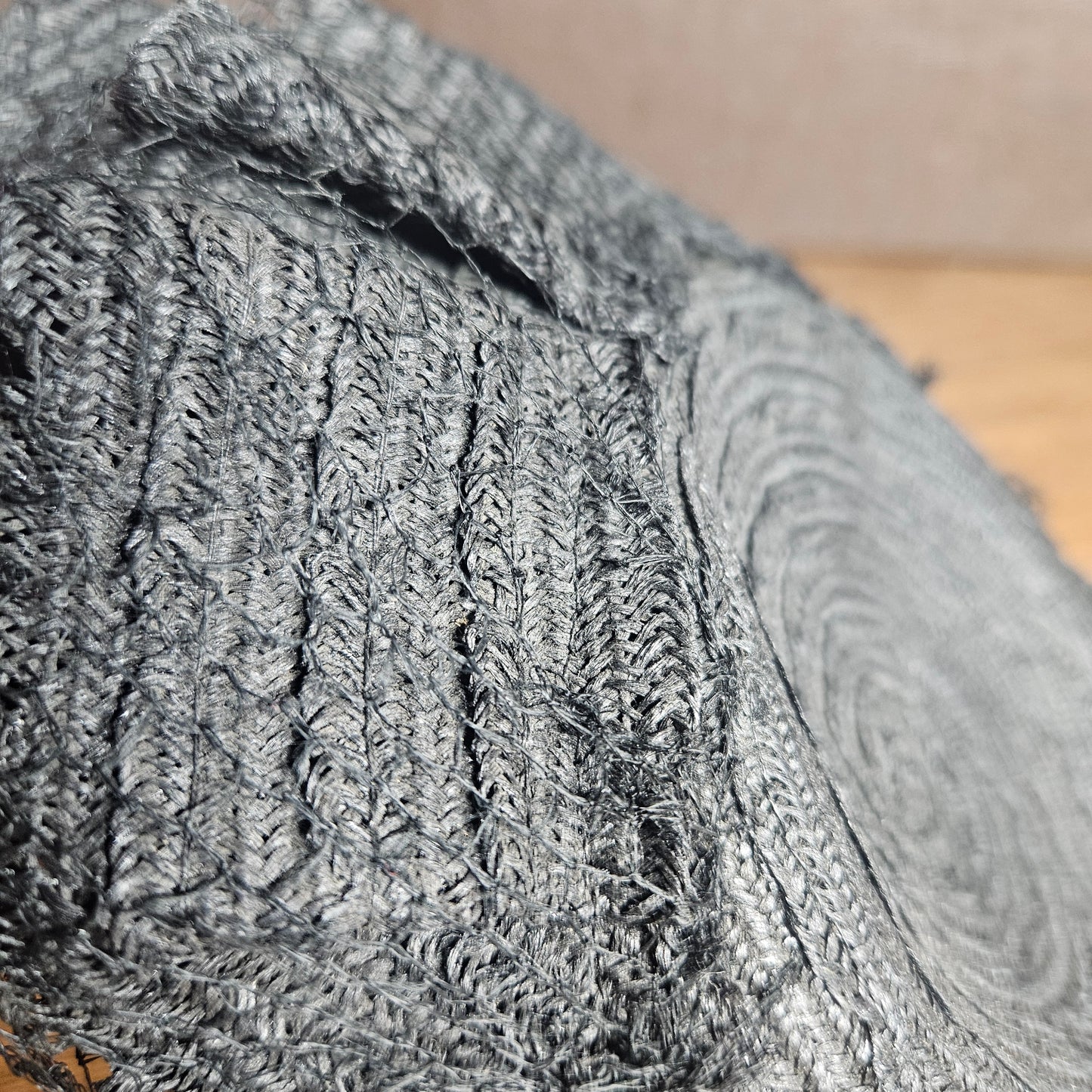 Vintage Black Netting Hat – Distressed Wide Brim Statement Piece
