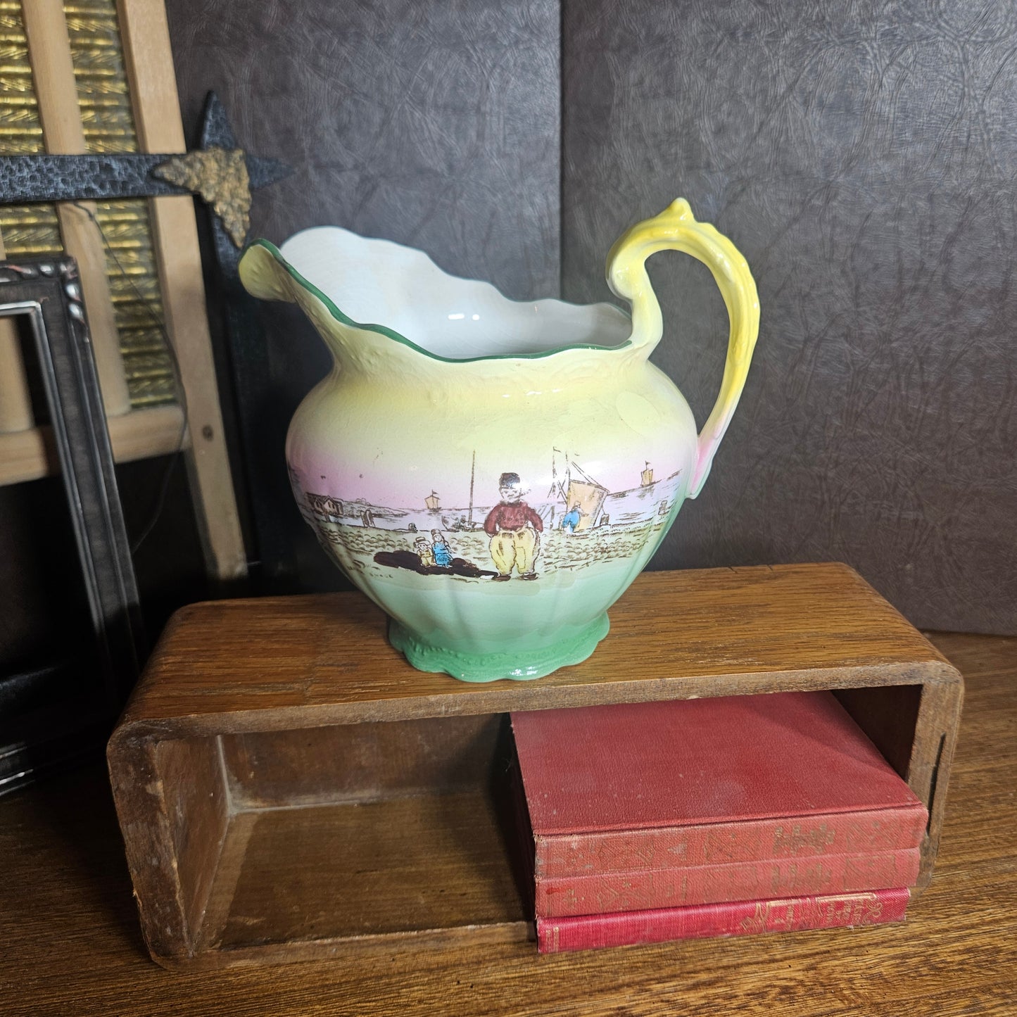 Vintage Asian Style Scenic Pitcher – Hand Painted Ceramic Jug