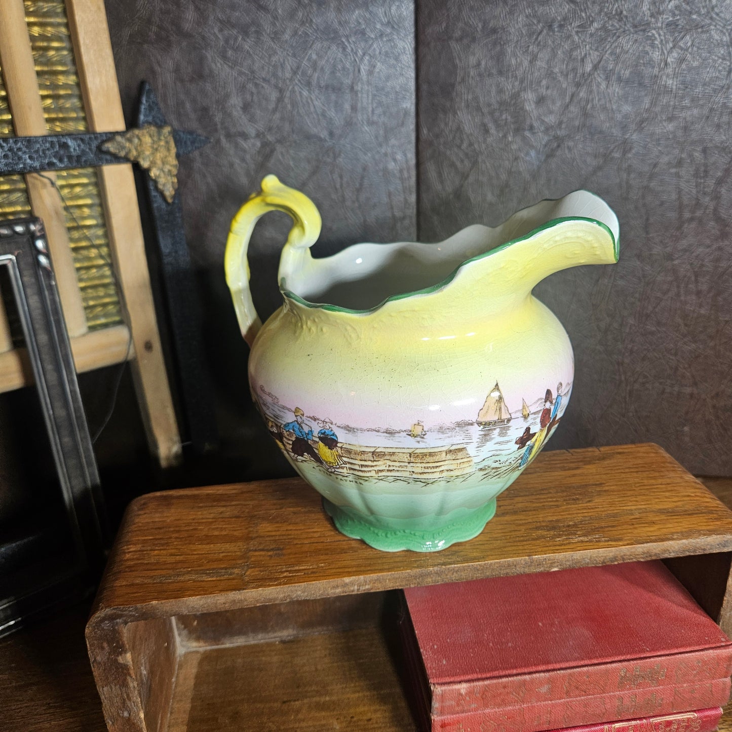 Vintage Asian Style Scenic Pitcher – Hand Painted Ceramic Jug