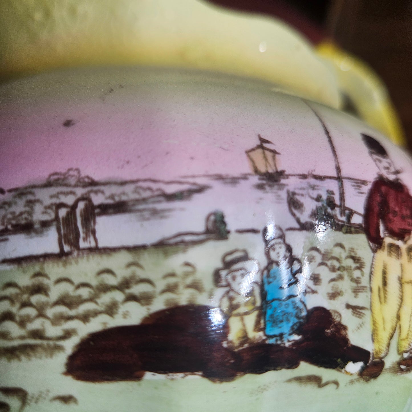 Vintage Asian Style Scenic Pitcher – Hand Painted Ceramic Jug