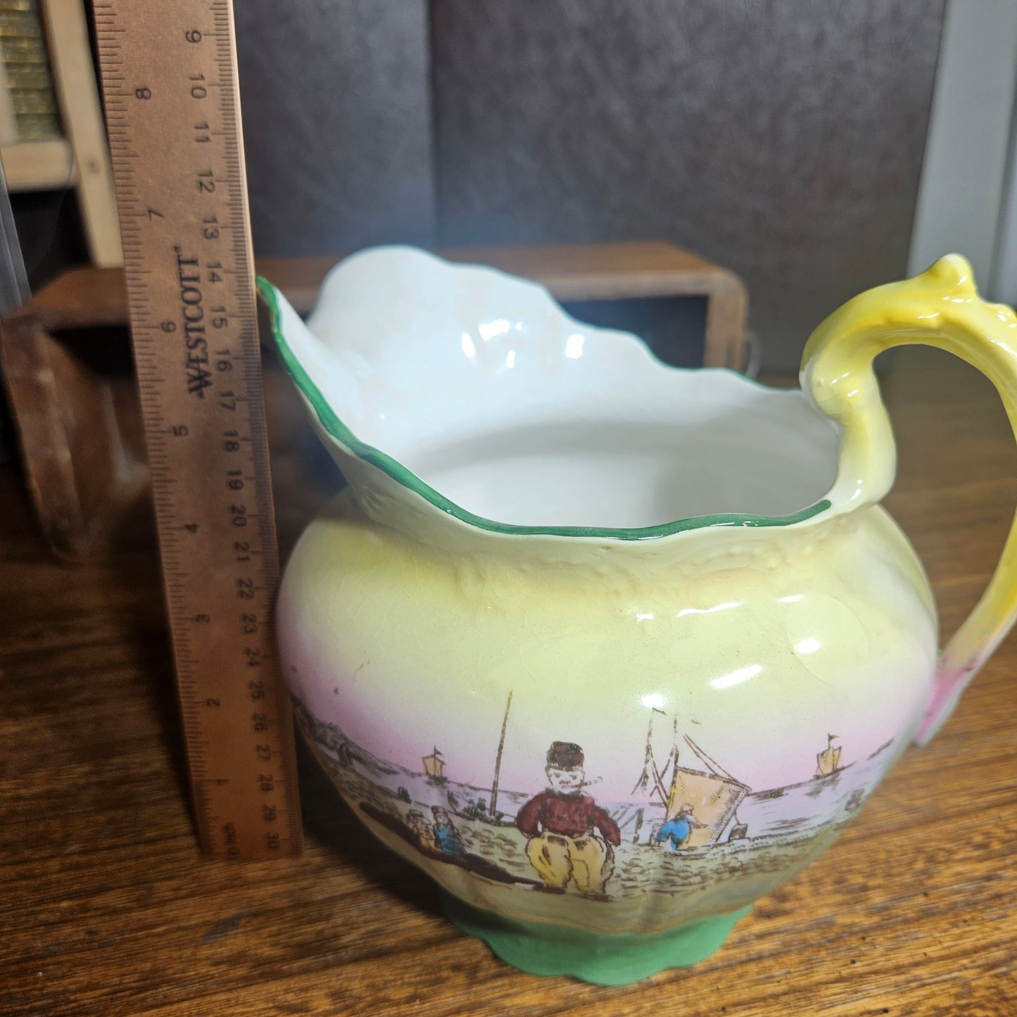 Vintage Asian Style Scenic Pitcher – Hand Painted Ceramic Jug