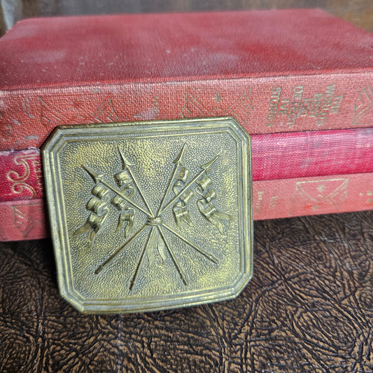 Vintage Metal Belt Buckle with Crossed Flags Motif 1840's French Officer