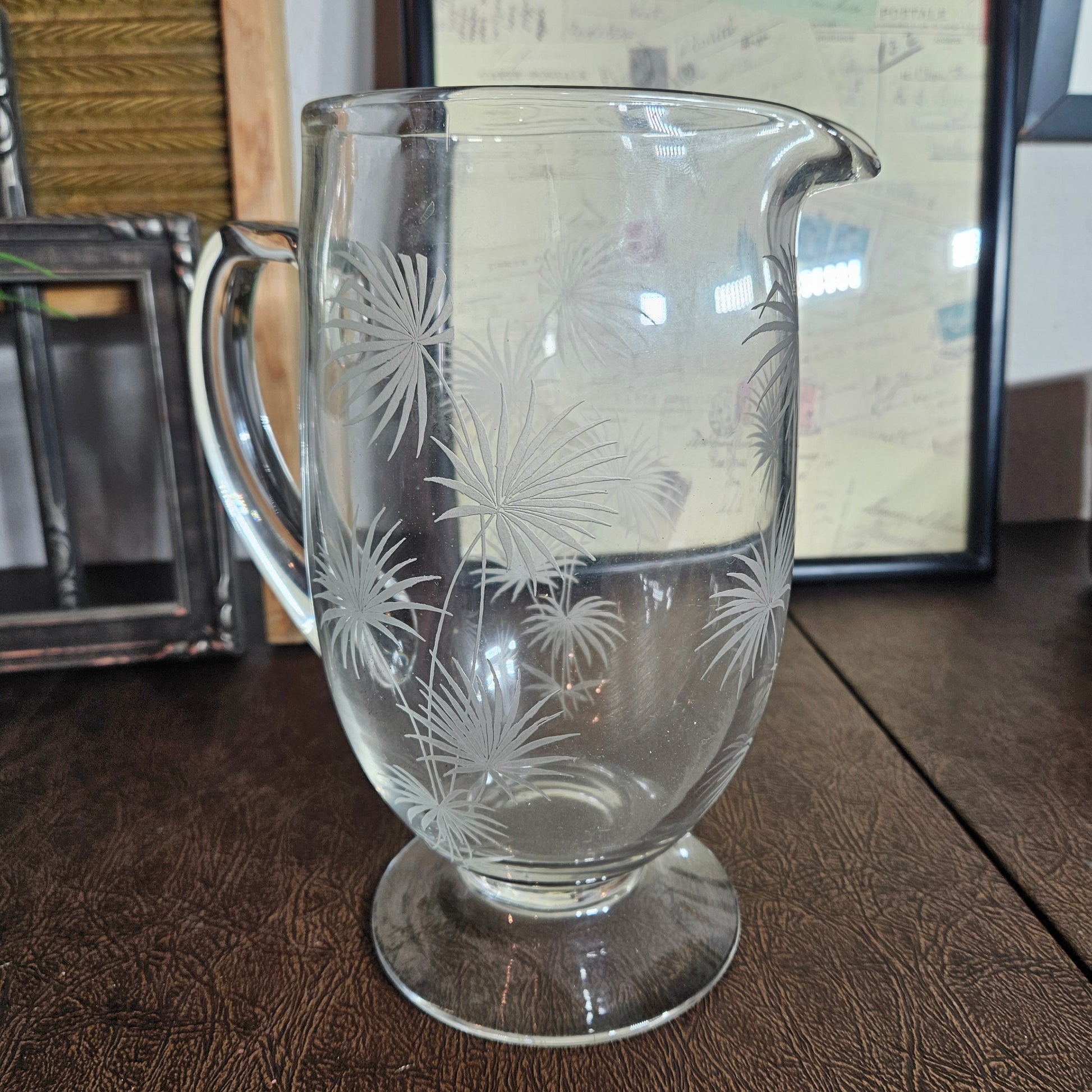 vintage glass pitcher with handle
