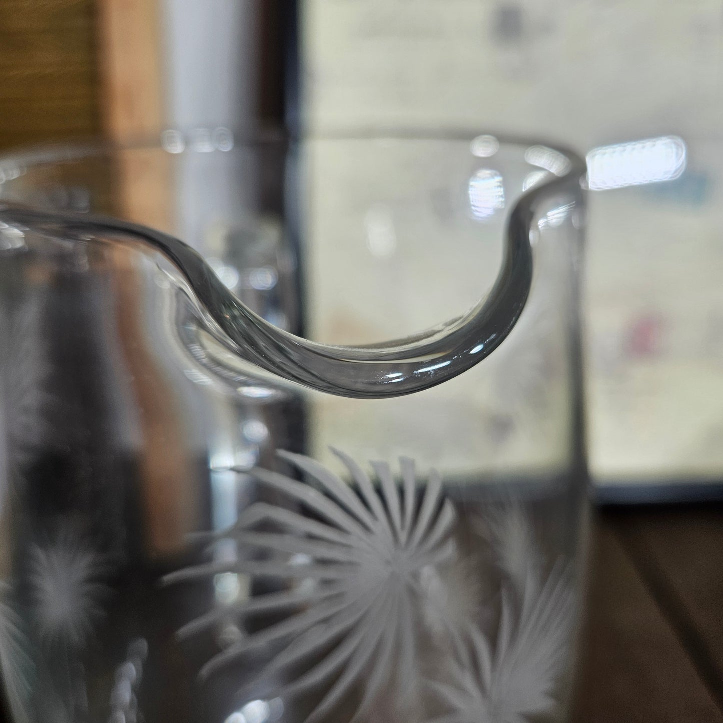 vintage barware glass pitcher spout detail