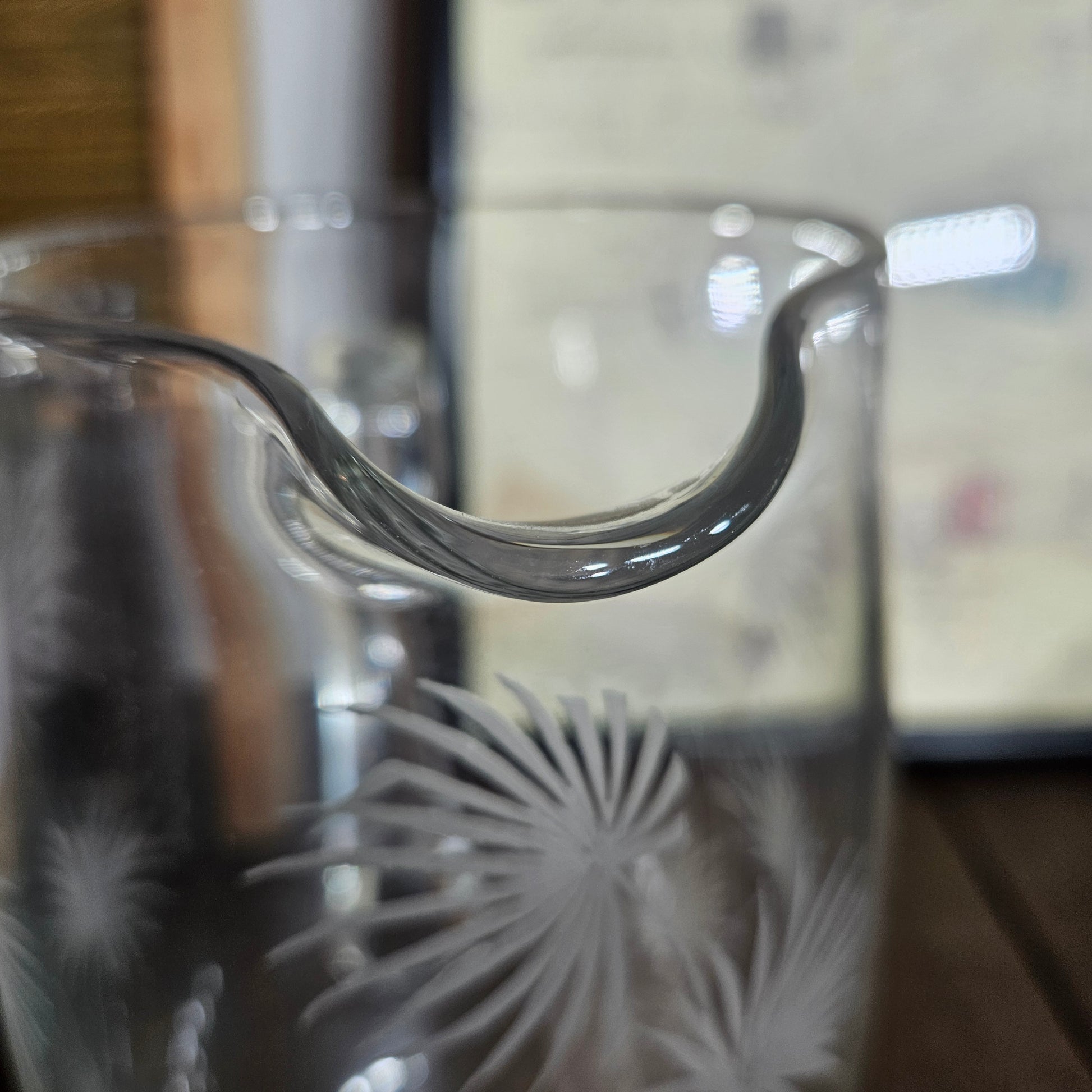 vintage barware glass pitcher spout detail