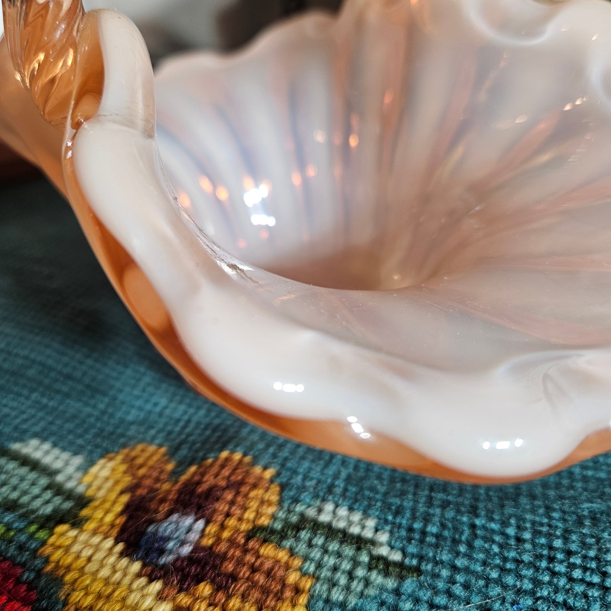pastel pink glass decor dish
