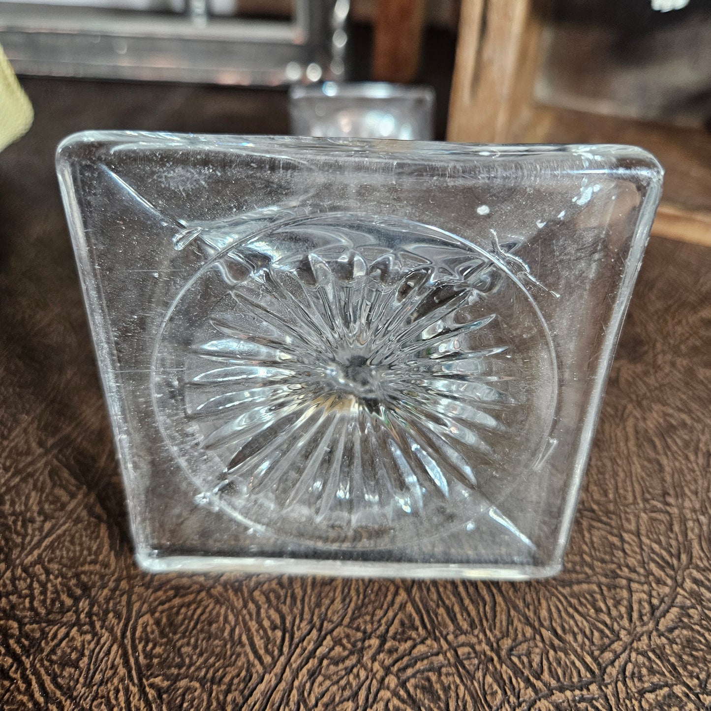 Vintage Clear Glass Candlestick Square Base Holder