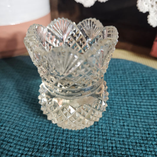 Vintage Cut Glass Pedestal Open Salt Dish