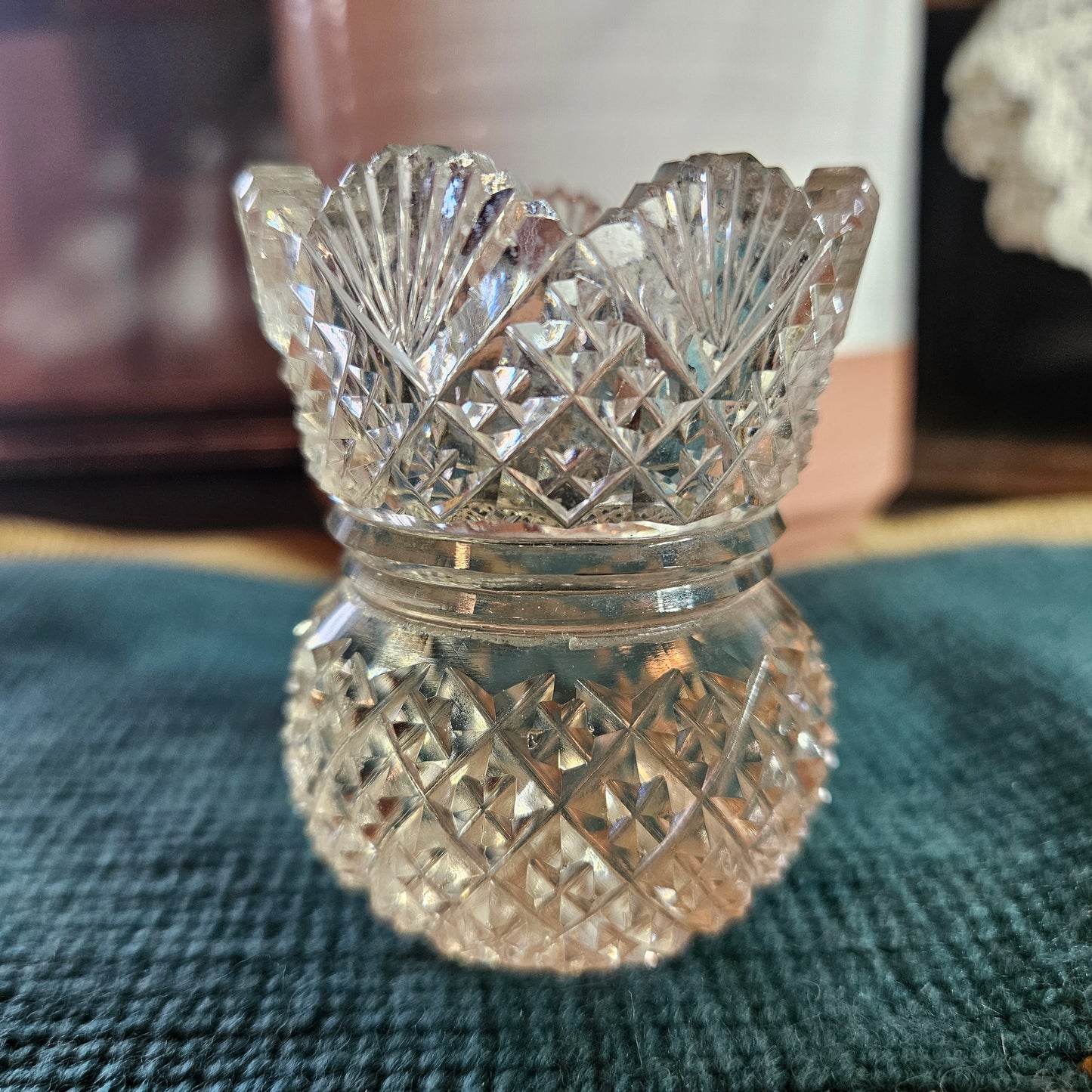 Vintage Cut Glass Pedestal Open Salt Dish