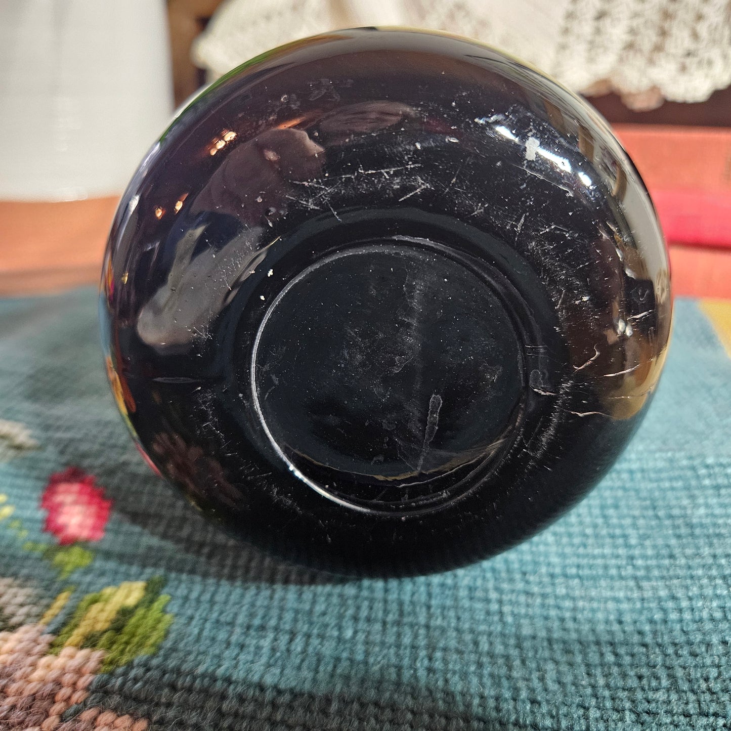Dark Glass Vase with Greek Key Band