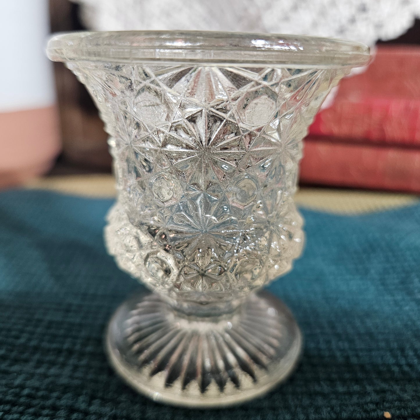 Vintage Cut Glass Toothpick Holder Sawtooth Rim