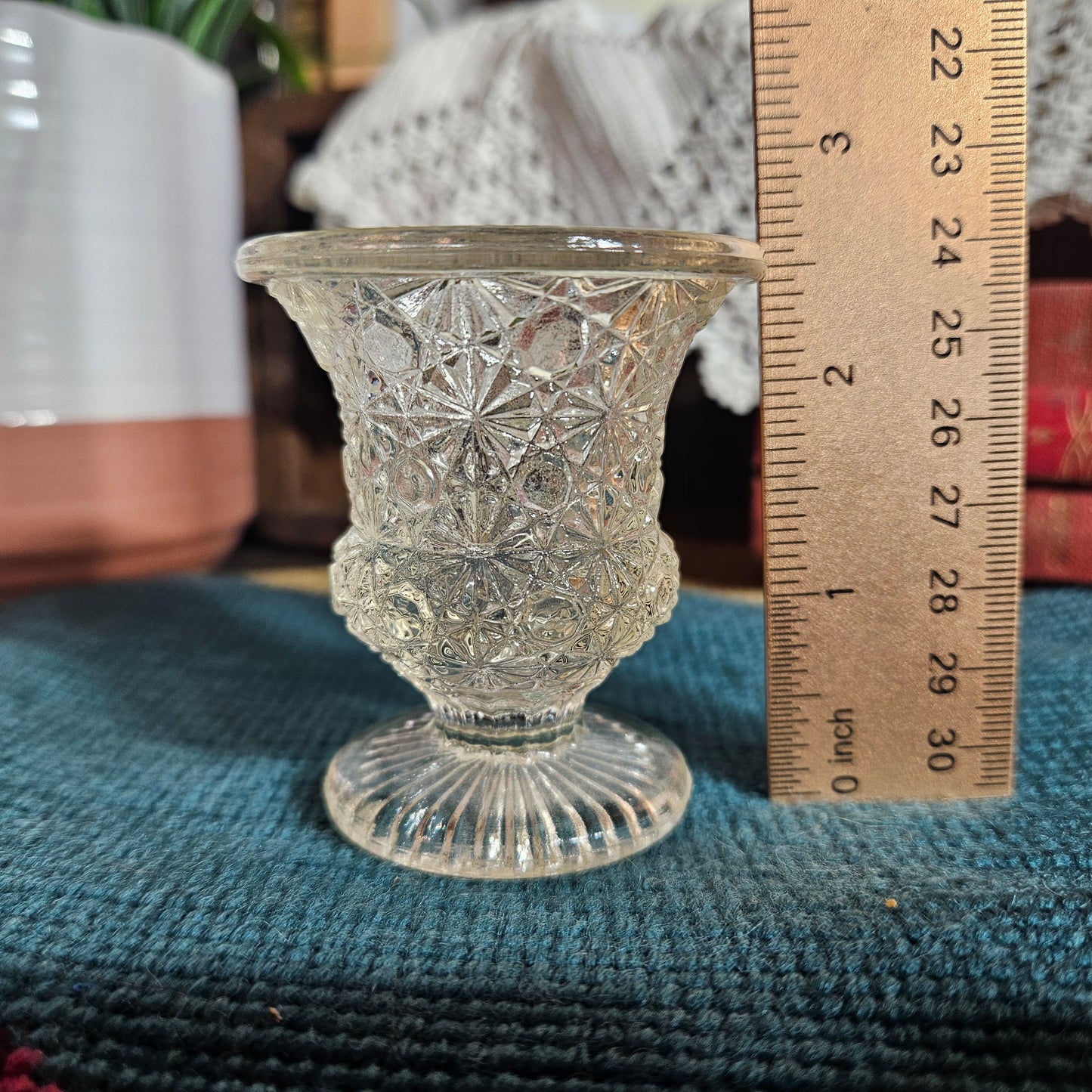 Vintage Cut Glass Toothpick Holder Sawtooth Rim