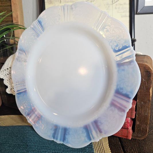 Vintage Blue Opalescent Glass Plate Scalloped Edge
