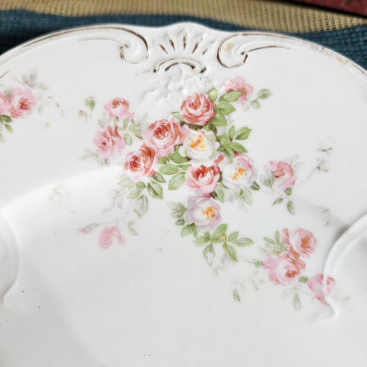 Antique Floral Porcelain Serving Plate with Handles