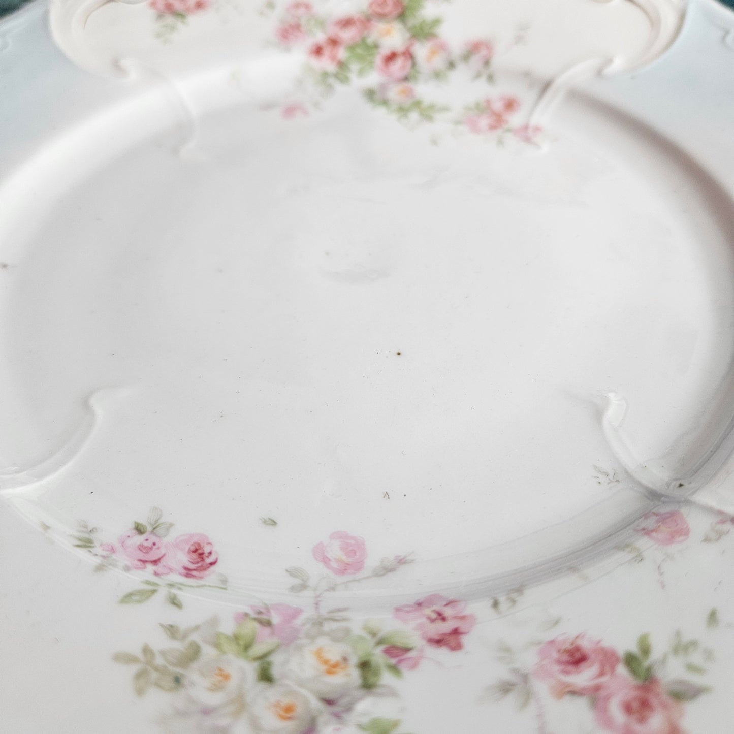 Antique Floral Porcelain Serving Plate with Handles