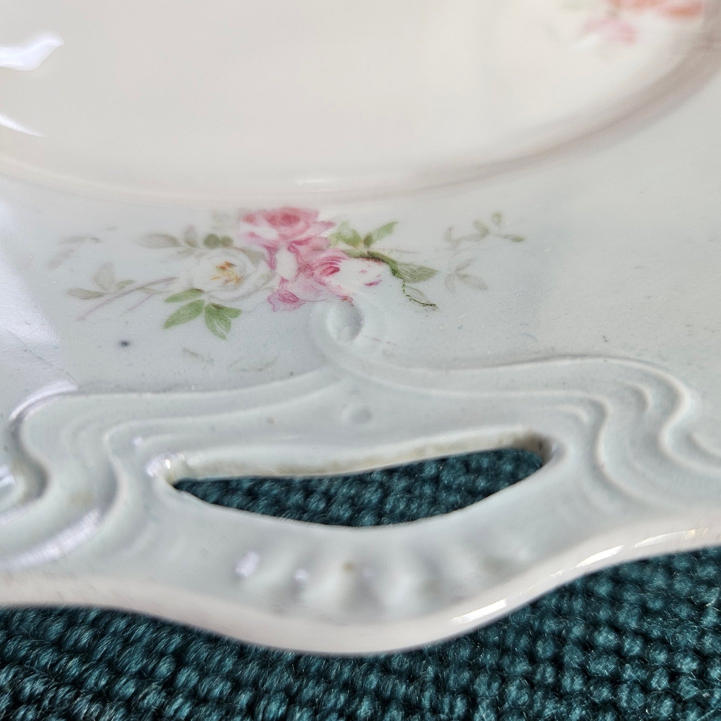 Antique Floral Porcelain Serving Plate with Handles
