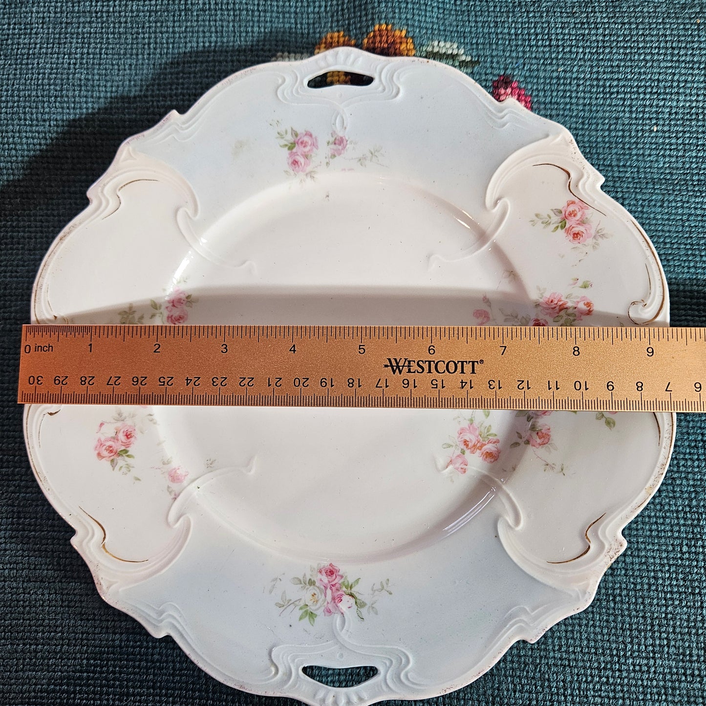 Antique Floral Porcelain Serving Plate with Handles