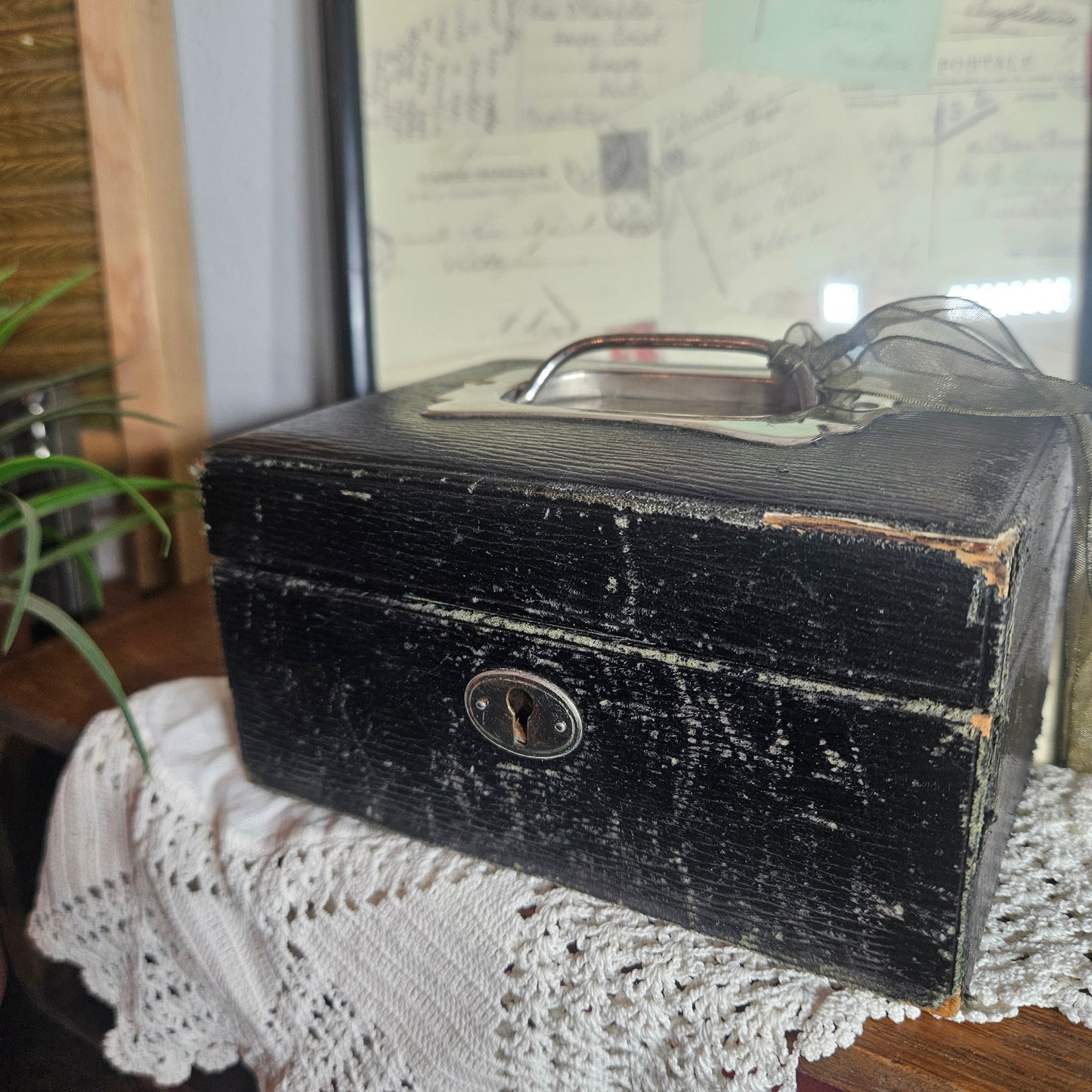 Vintage Black Lock Box with Key Storage